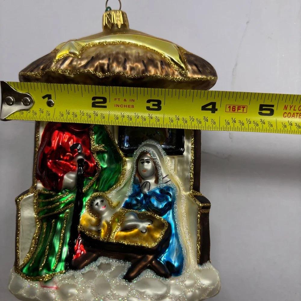 Hand Crafted Poland Glass Nativity Scene‎ Christmas Ornament Holy Family Stable
